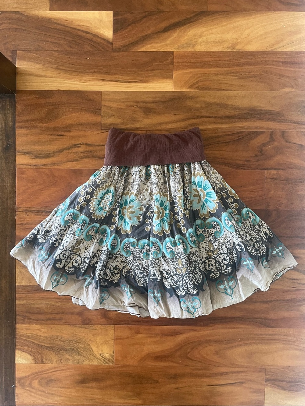 Y2K Costa Blanca Brown and Blue Paisley Skirt